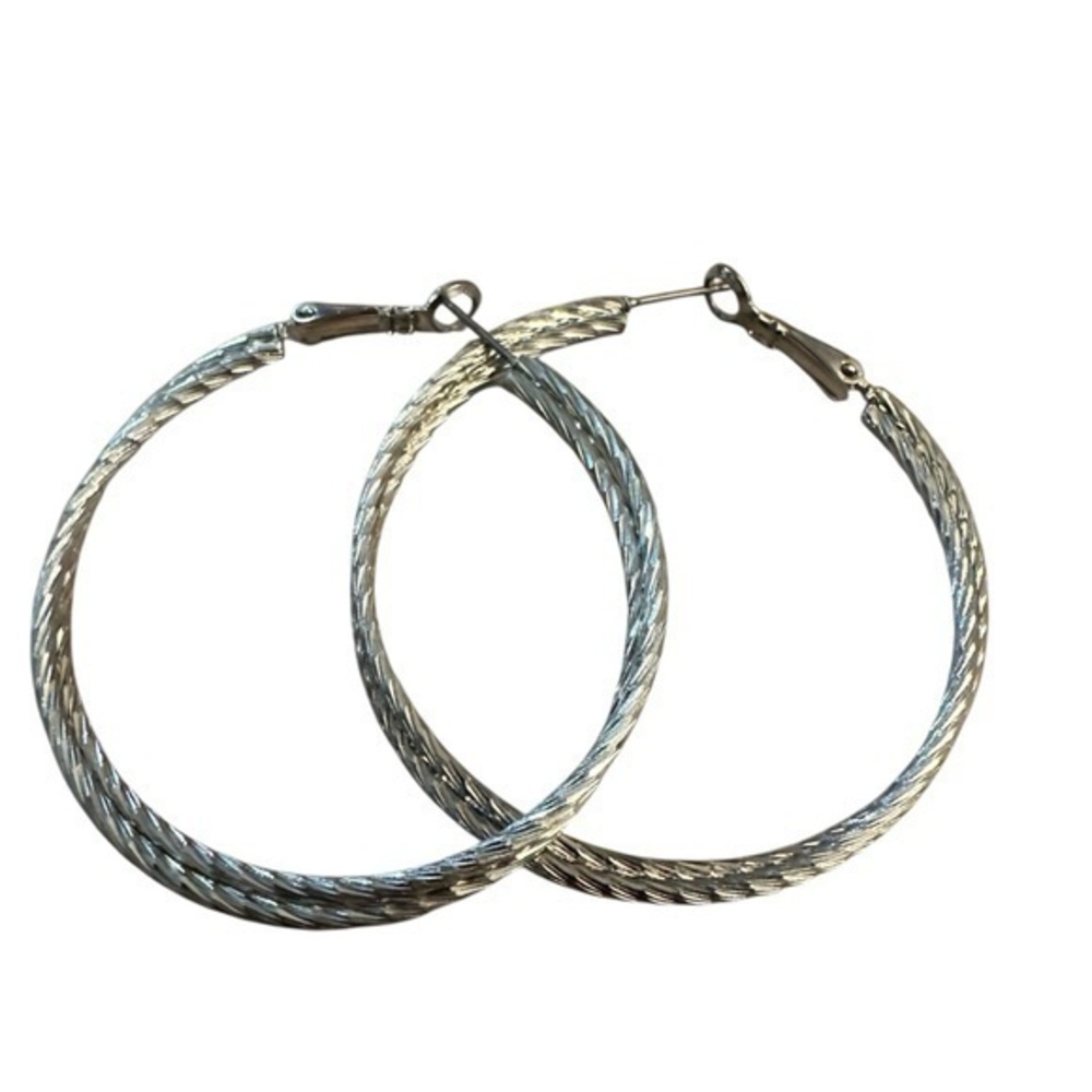 Twist Hoop Earrings - Silver Tone - 2” Diameter